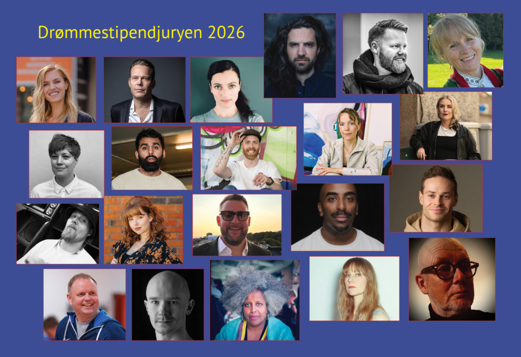 Bildecollage av alle de 21 jurymedlemmene i Drømmestipendet 2026
